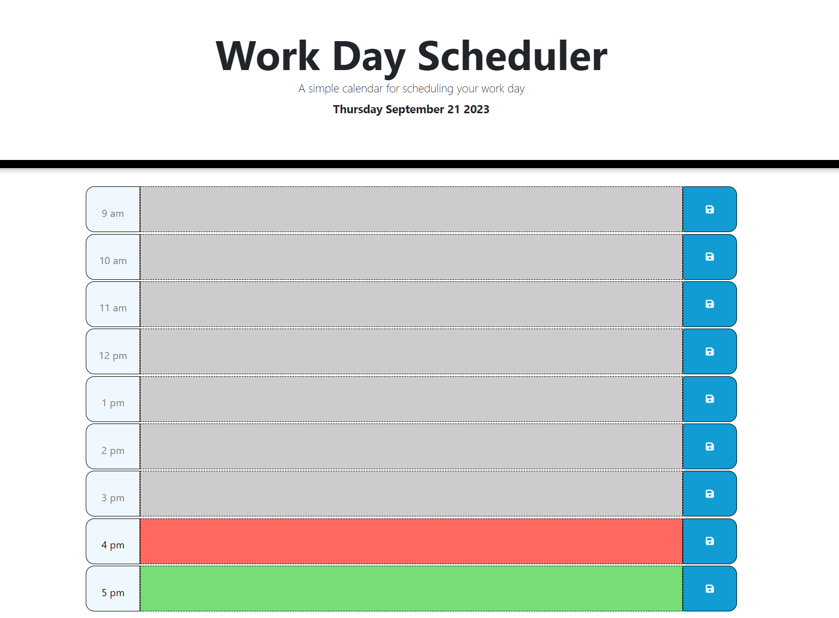 Work Day Scheduler Screenshot